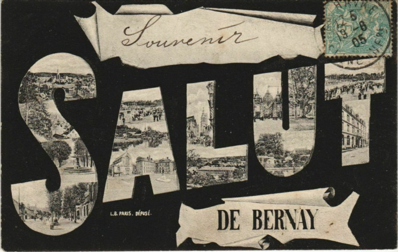 Carte postale ancienne Souvenir Salut de Bernay à Bernay