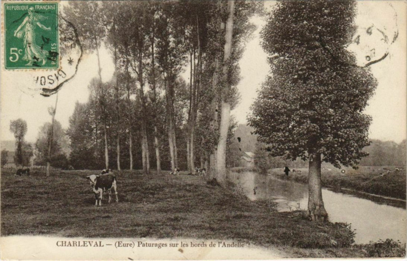 Carte postale ancienne Charleval-Paturages sur les bords de l'Andelle à Charleval