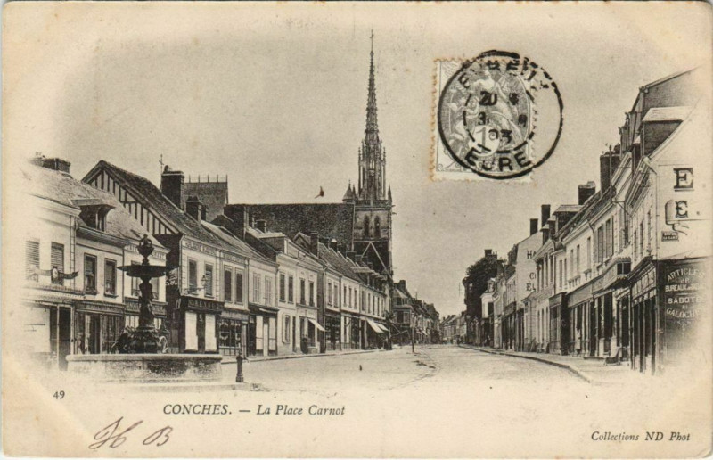 Carte postale ancienne Conches-Place Carnot