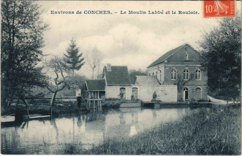 Carte postale ancienne Conches-Le Moulin Labbé et le Rouloir