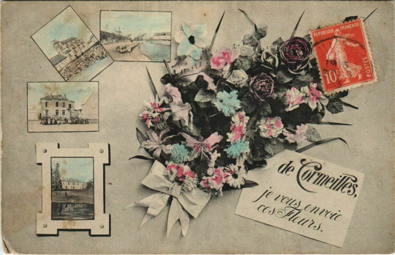 Carte postale ancienne De Cormeilles je vous envoie ces Fleurs à Cormeilles