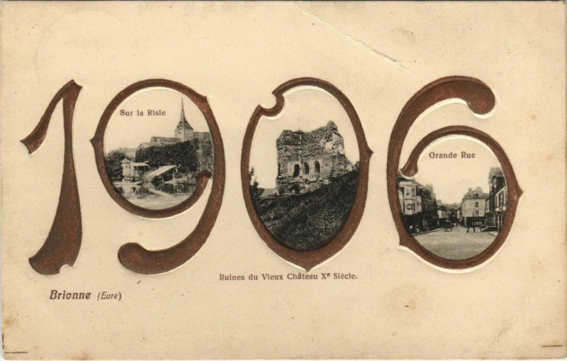 Carte postale ancienne Brionne-Sur la Risle-Ruines de Vieux Chateau-Grande Rue à Brionne
