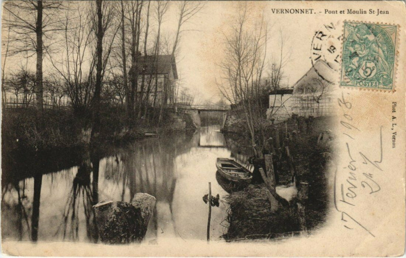 Carte postale ancienne Vernonnet - Pont et Moulin Saint-Jean à Vernon