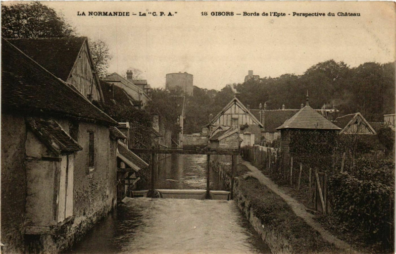 Carte postale ancienne Gisors Bords de l'Epte Perspective du Chateau à Gisors