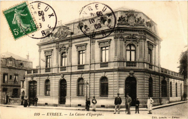 Carte postale ancienne Evreux - La Caisse d'Epargne à Évreux