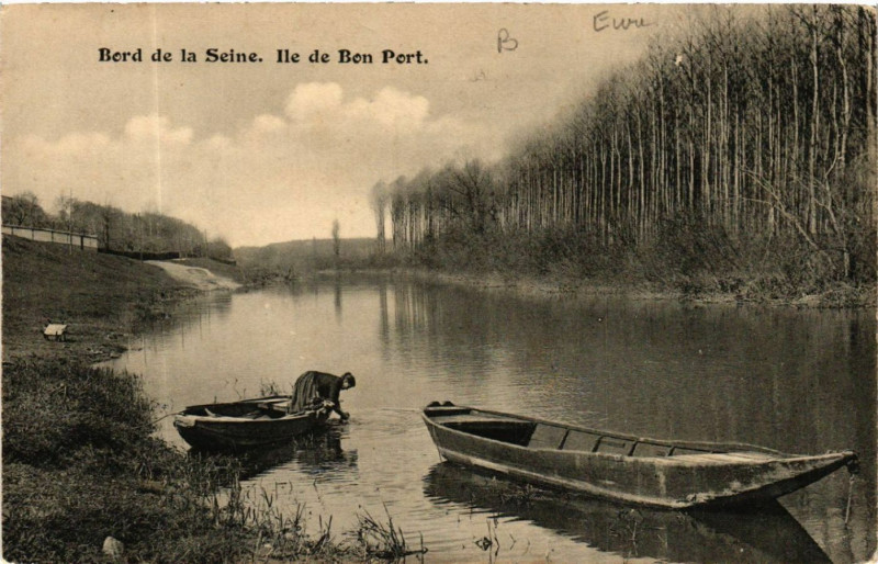 Carte postale ancienne Bord de la Seine - Ile de Bon Port