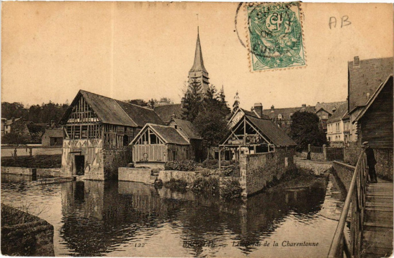 Carte postale ancienne Broglie - Les Bords de la Charentonne à Broglie