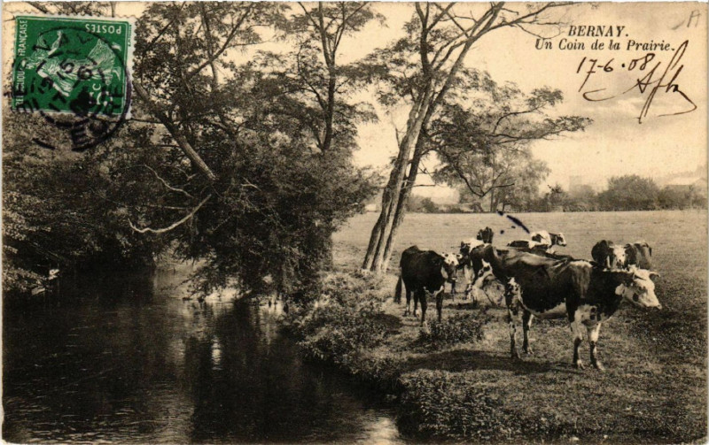 Carte postale ancienne Bernay - Un coin de la Prairie à Bernay