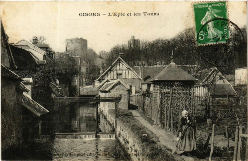 Carte postale ancienne Gisors - L'Epte et les Tours à Gisors