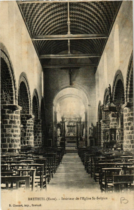 Carte postale ancienne Breteuil - Interieur de l'Eglise Saint-Sulpice à Breteuil