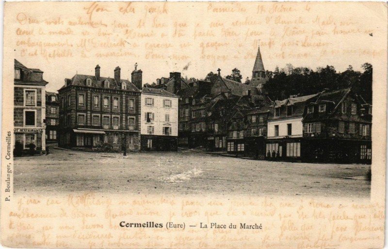Carte postale ancienne Cormeilles - La Place du Marché à Cormeilles