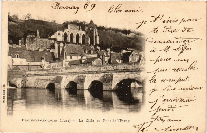 Carte postale ancienne Beaumont-le-Roger - La Risle au Pont-de-l'Etang à Beaumont-le-Roger