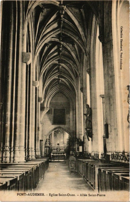 Carte postale ancienne Pont-Audemer - Eglise Saint-Ouen - Allee Saint-Pierre à Pont-Audemer