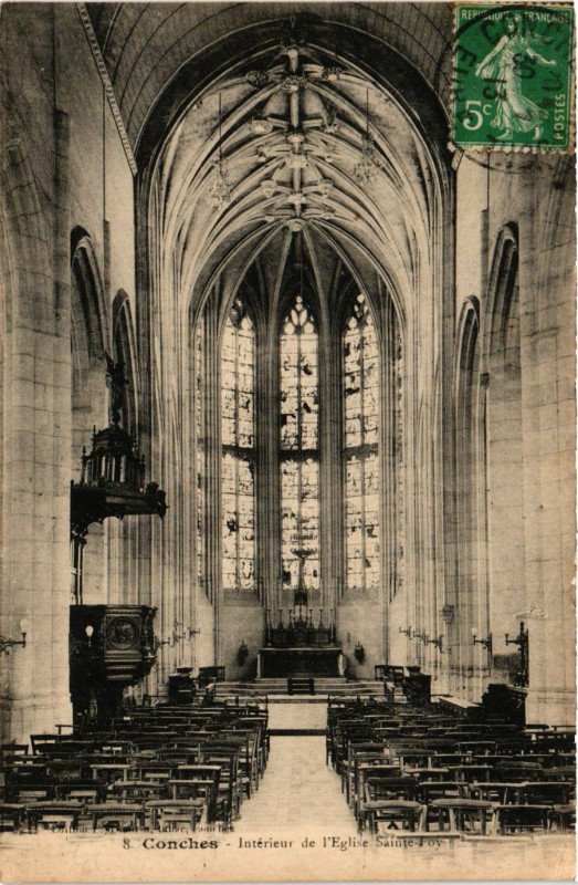 Carte postale ancienne Conches - Interieur de l'Eglise Sainte-Foy