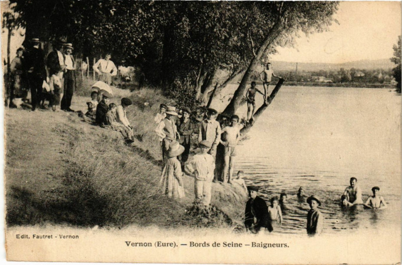 Carte postale ancienne Vernon - Bords de Seine - Baigneurs à Vernon