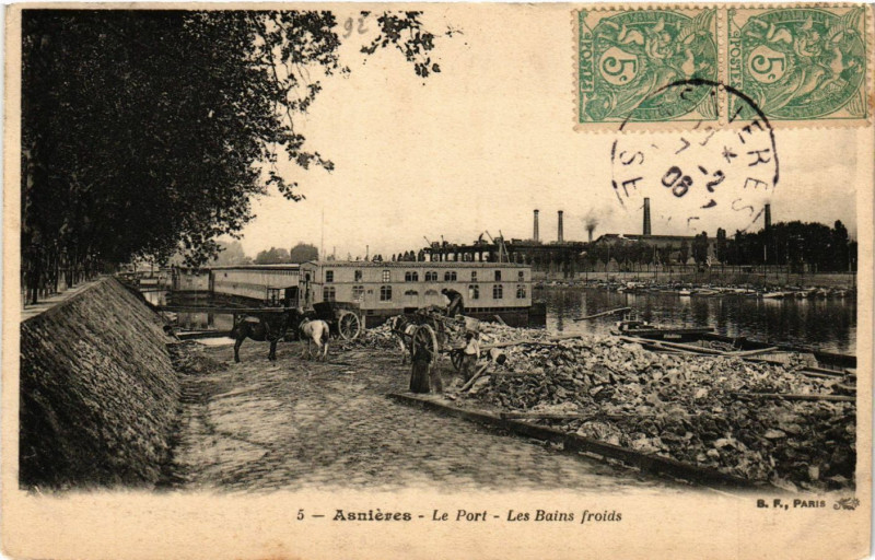 Carte postale ancienne Asnieres - Le Port - Les Bains froids à Asnières