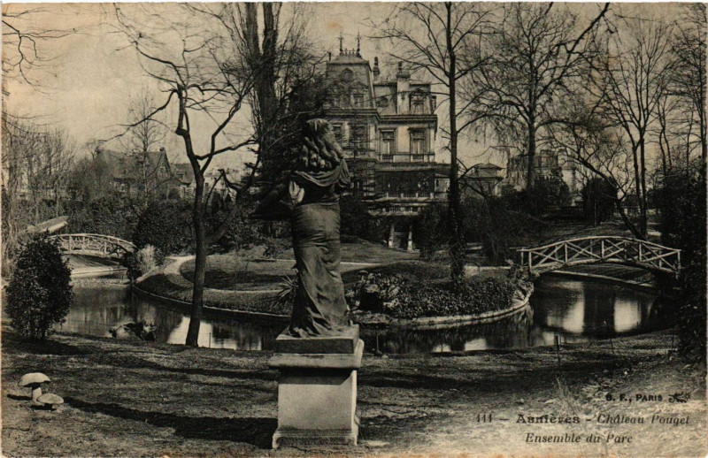 Carte postale ancienne Asnieres - Chateau Pouget - Ensemble du Parc à Asnières