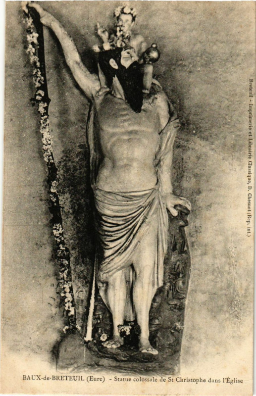 Carte postale ancienne Baux-de-Breteuil - Statue colossale de Saint-Christophe dans... à Breteuil