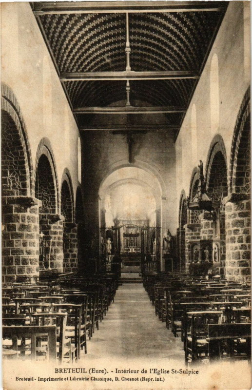 Carte postale ancienne Breteuil - Intérieur de l'Eglise Saint-Sulpice à Breteuil