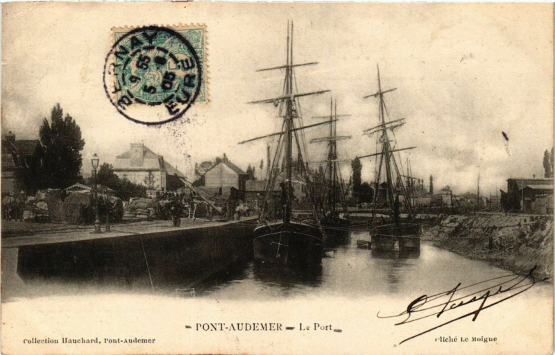 Carte postale ancienne Pont-Audemer - Le Port à Pont-Audemer