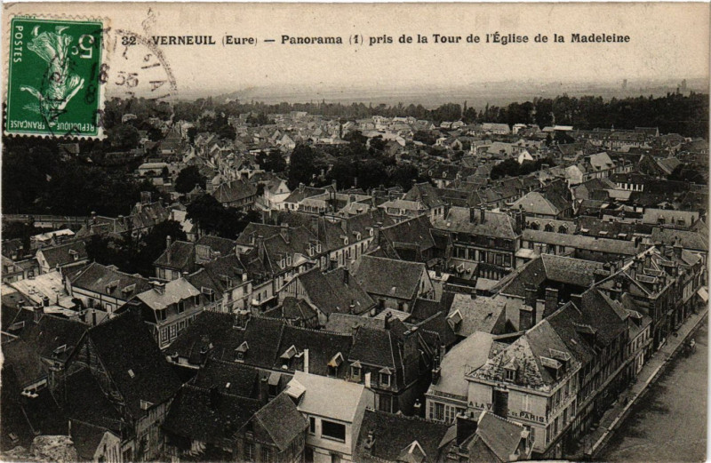Carte postale ancienne Verneuil -Panorama pris de la Tour de l'Eglise de la Madelein