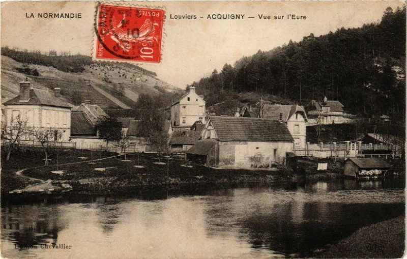 Carte postale ancienne Acquigny - Vue sur l'Eure à Acquigny