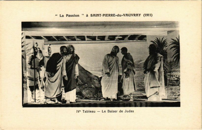 Carte postale ancienne La Passion  a Saint-Pierre-du-Vauvray (1911) - Le Baiser .. à Saint-Pierre-du-Vauvray