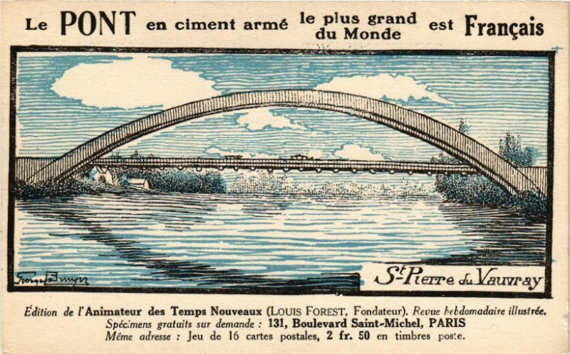 Carte postale ancienne Saint-Pierre-du-Vauvray - Le Pont en ciment armé le plus grand du... à Saint-Pierre-du-Vauvray