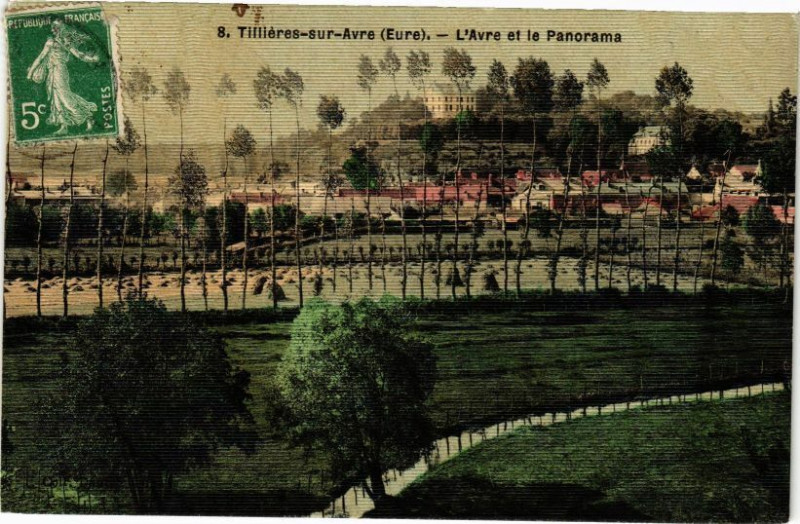 Carte postale ancienne Tillieres-sur-Avre - L'Avre et le Panorama à Tillières-sur-Avre