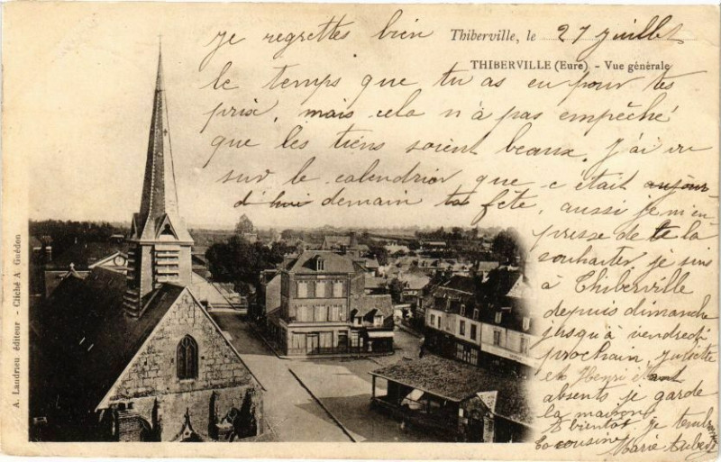 Carte postale ancienne Tiberville le...-Thiberville - Vue générale à Thiberville