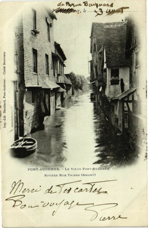 Carte postale ancienne Pont-Audemer - Le Vieux Pont-Audemer - Riviere Rue Thiers à Pont-Audemer