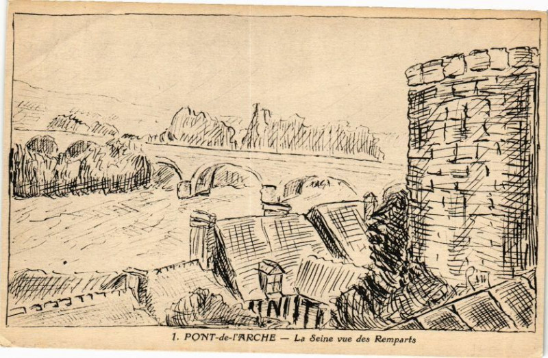 Carte postale ancienne Pont de l'Arche-La Seine vue des Remparts à Pont-de-l'Arche