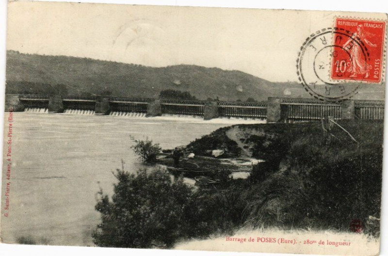 Carte postale ancienne Barrage de Poses - 280m de longueur à Poses