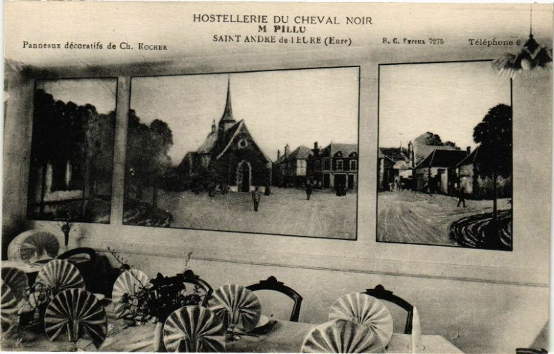 Carte postale ancienne Hostellerie du Cheval Noir - M.Pillu Saint-Andre-de-l'Eure à Saint-André-de-l'Eure