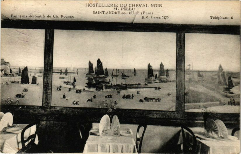 Carte postale ancienne Hostellerie du Cheval Noir - M.Pillu Saint-Andre-de-l'Eure à Saint-André-de-l'Eure
