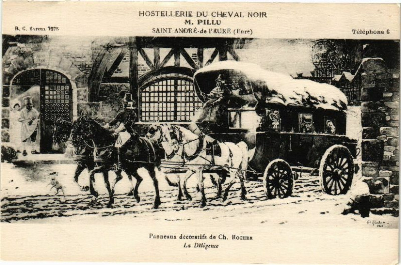 Carte postale ancienne Hostellerie du Cheval Noir - M.Pillu Saint-Andre-de-l'Eure à Saint-André-de-l'Eure