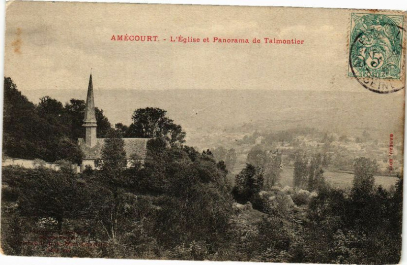 Carte postale ancienne Amécourt - L'Eglise et Panorama de Talmontier à Amécourt
