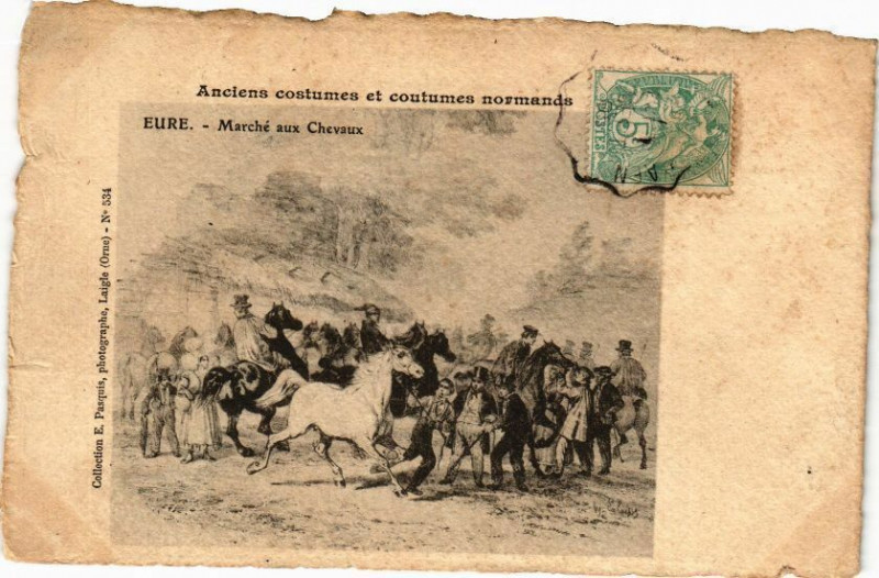 Carte postale ancienne Anciens costumes et costumes normands - Eue - Maeché aux Chevaux