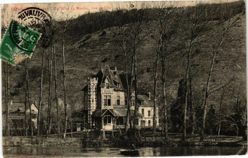 Carte postale ancienne Connelles - Ville du Moulin vue de l'Ile à Connelles