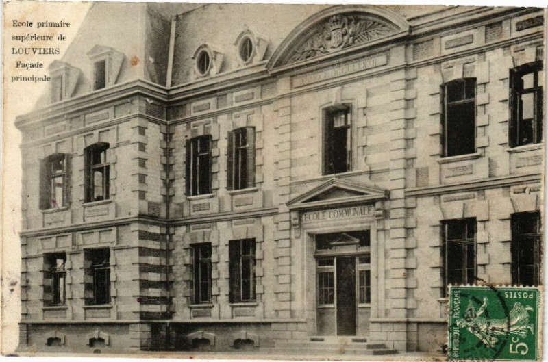 Carte postale ancienne Ecole primaire supérieure de Louviers - Facade principale à Louviers