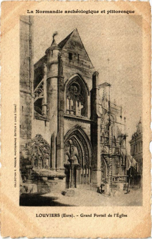 Carte postale ancienne Louviers - Grand Porteil de l'Eglise à Louviers