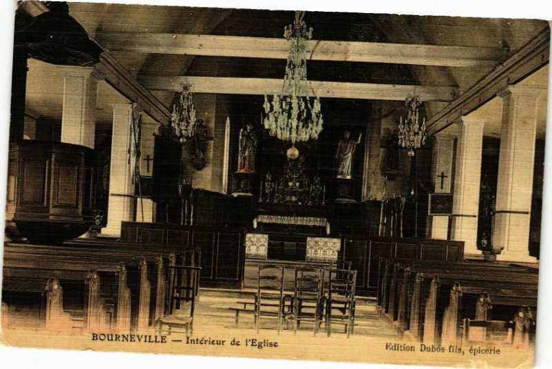 Carte postale ancienne Bourneville - Intérieur de l'Eglise