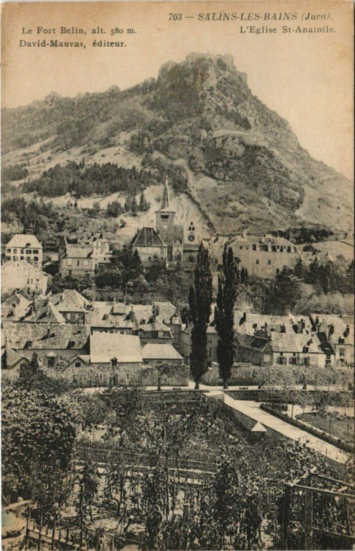 Carte postale ancienne Salins-les-Bains - L'Eglise Saint-Anatoile à Salins-les-Bains