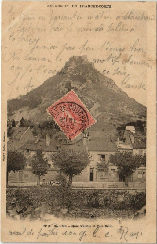 Carte postale ancienne Salins Quai Valette et Fort Belin