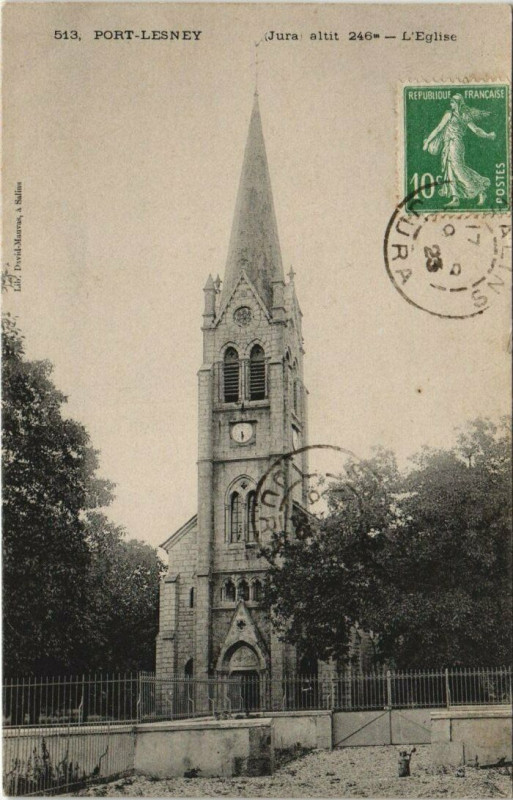 Carte postale ancienne Port Lesney Jura 246m - L'Eglise à Ney