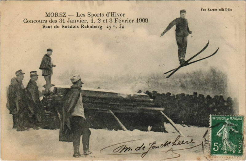Carte postale ancienne Morez-Jura - Saut du suedois Rehnberg