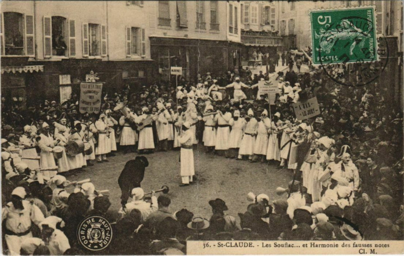 Carte postale ancienne Saint-Claude - Les Souflac... et Harmonie des fausses notes à Saint-Claude