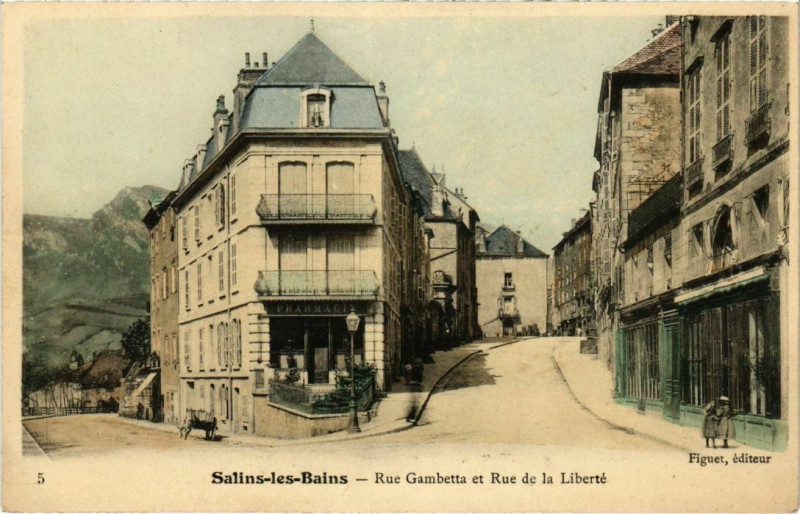Carte postale ancienne Salins les Balins- Rue Gambetta et Rue de la Liberte France-