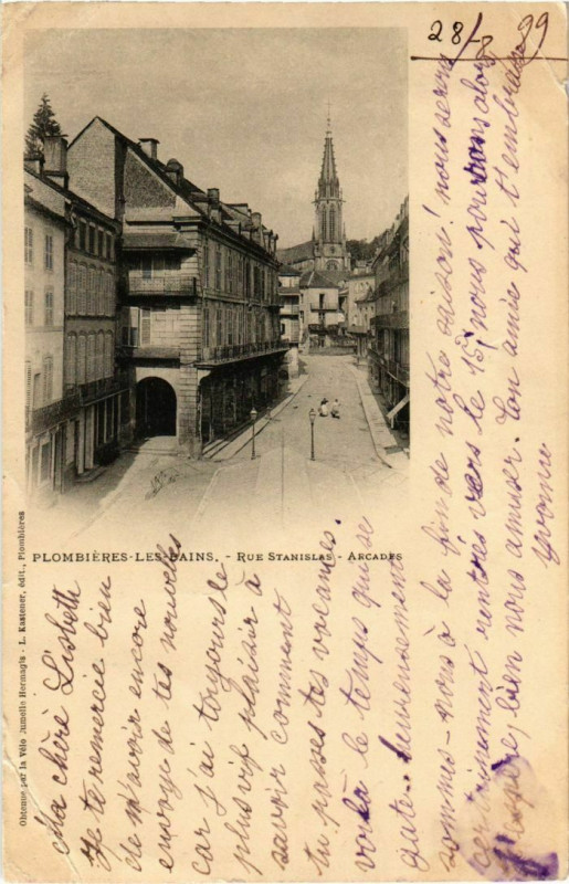 Carte postale ancienne Plombieres les Bains- Rue Stanislas, Arcades France