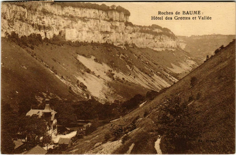 Carte postale ancienne Baume les Messieurs- Hotel des Grottes et Vallee France à Baume-les-Messieurs